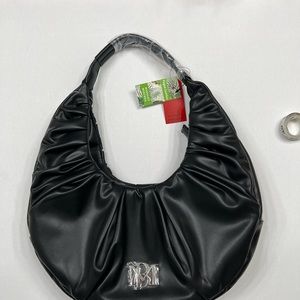 Badgley Mischka Pleats Purse Black Shoulder Bag Vegan Leather